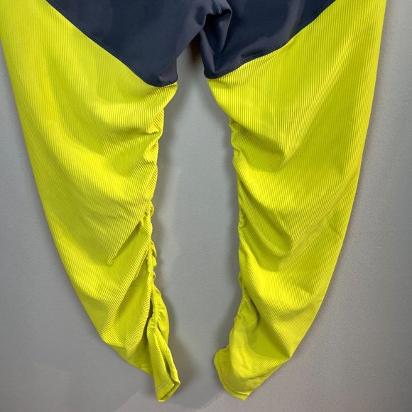 ZYIA Leggings 14 16 Neon Yellow Parallel Luxe High Rise 7/8 Ruched Ribbed Active - Picture 9 of 13